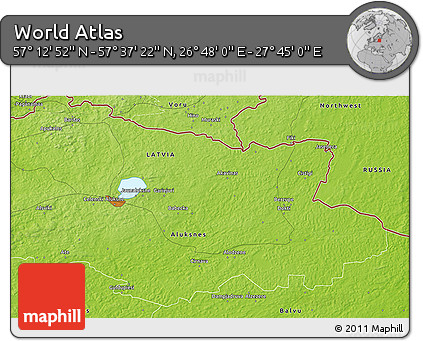 Physical 3D Map of the Area around 57° 25' 7" N, 27° 16' 29" E