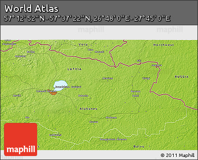 Physical 3D Map of the Area around 57° 25' 7" N, 27° 16' 29" E