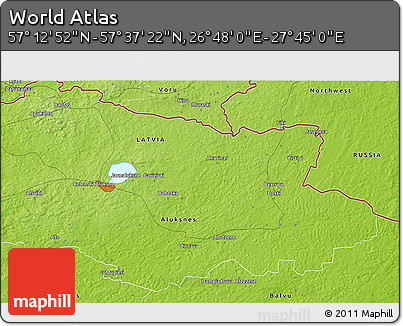 Physical 3D Map of the Area around 57° 25' 7" N, 27° 16' 29" E