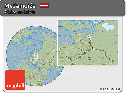 Savanna Style Location Map of Mežamuiža, hill shading