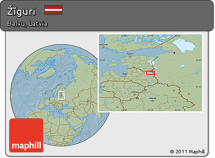 Savanna Style Location Map of Žīguri, hill shading