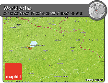 Physical Map of the Area around 57° 25' 7" N, 27° 16' 29" E