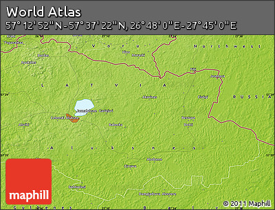 Physical Map of the Area around 57° 25' 7" N, 27° 16' 29" E