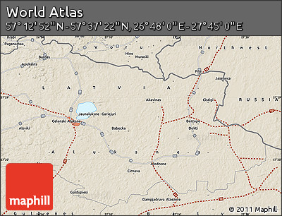 Shaded Relief Map of the Area around 57° 25' 7" N, 27° 16' 29" E