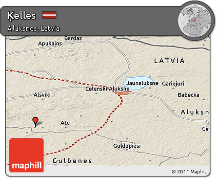 Shaded Relief Panoramic Map of Ķelles
