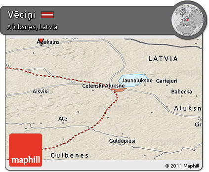 Shaded Relief Panoramic Map of Vēciņi