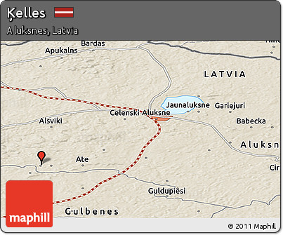 Shaded Relief Panoramic Map of Ķelles