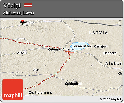 Shaded Relief Panoramic Map of Vēciņi