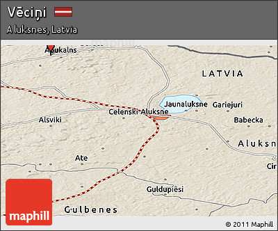 Shaded Relief Panoramic Map of Vēciņi