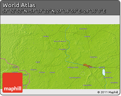 Physical 3D Map of the Area around 57° 25' 7" N, 28° 7' 30" E