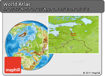 Physical Location Map of the Area around 57° 25' 7" N, 28° 7' 30" E