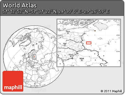 Blank Location Map of the Area around 57° 25' 7" N, 28° 58' 30" E