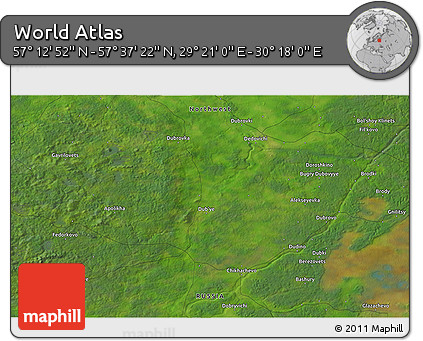Satellite 3D Map of the Area around 57° 25' 7" N, 29° 49' 30" E