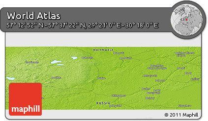 Physical Panoramic Map of the Area around 57° 25' 7" N, 29° 49' 30" E