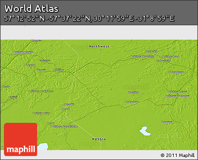 Physical 3D Map of the Area around 57° 25' 7" N, 30° 40' 29" E