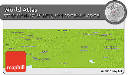 Physical Panoramic Map of the Area around 57° 25' 7" N, 30° 40' 29" E