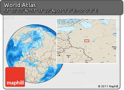 Shaded Relief Location Map of the Area around 57° 25' 7" N, 31° 31' 29" E
