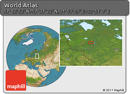 Satellite Location Map of the Area around 57° 25' 7" N, 32° 22' 30" E