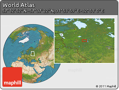 Satellite Location Map of the Area around 57° 25' 7" N, 32° 22' 30" E
