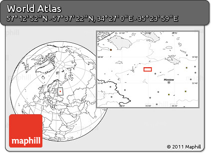 Blank Location Map of the Area around 57° 25' 7" N, 34° 55' 29" E