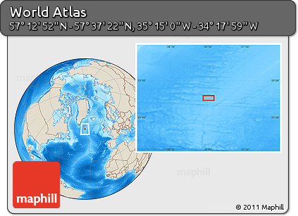 Shaded Relief Location Map of the Area around 57° 25' 7" N, 34° 46' 29" W