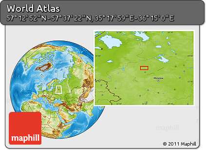 Physical Location Map of the Area around 57° 25' 7" N, 35° 46' 29" E