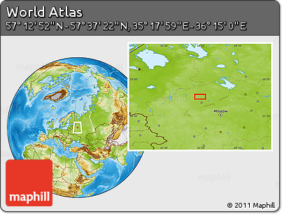 Physical Location Map of the Area around 57° 25' 7" N, 35° 46' 29" E
