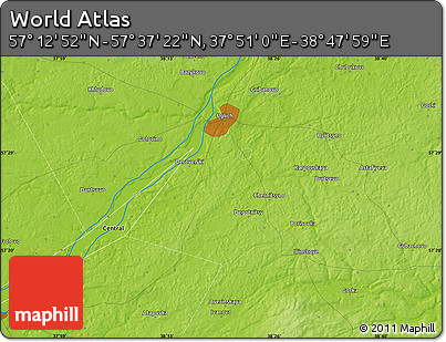 Physical Map of the Area around 57° 25' 7" N, 38° 19' 30" E
