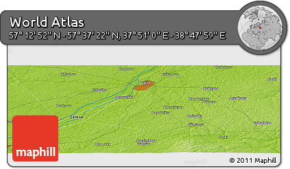 Physical Panoramic Map of the Area around 57° 25' 7" N, 38° 19' 30" E
