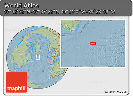 Savanna Style Location Map of the Area around 57° 25' 7" N, 39° 52' 30" W, hill shading