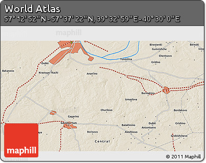 Shaded Relief 3D Map of the Area around 57° 25' 7" N, 40° 1' 29" E