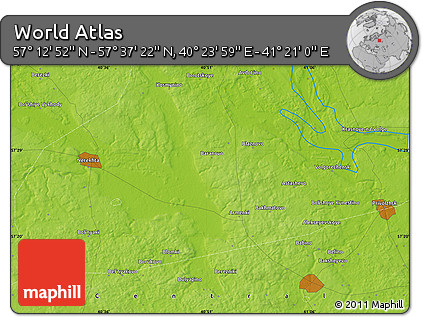 Physical Map of the Area around 57° 25' 7" N, 40° 52' 30" E