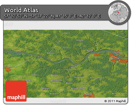 Satellite 3D Map of the Area around 57° 25' 7" N, 41° 43' 30" E