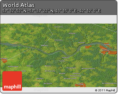 Satellite 3D Map of the Area around 57° 25' 7" N, 41° 43' 30" E