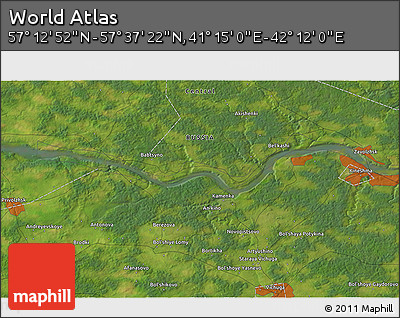 Satellite 3D Map of the Area around 57° 25' 7" N, 41° 43' 30" E