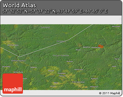 Satellite 3D Map of the Area around 57° 25' 7" N, 44° 16' 29" E