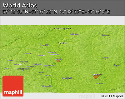 Physical 3D Map of the Area around 57° 25' 7" N, 45° 7' 30" E