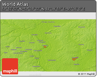 Physical 3D Map of the Area around 57° 25' 7" N, 45° 7' 30" E