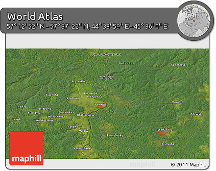 Satellite 3D Map of the Area around 57° 25' 7" N, 45° 7' 30" E