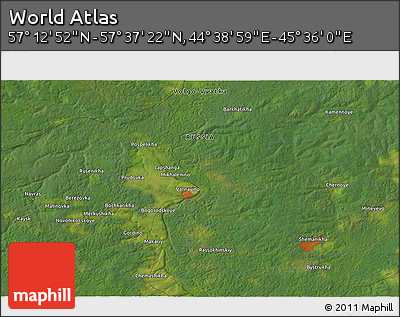 Satellite 3D Map of the Area around 57° 25' 7" N, 45° 7' 30" E