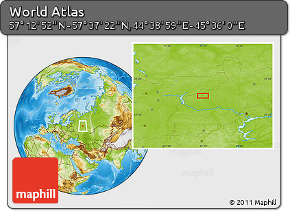 Physical Location Map of the Area around 57° 25' 7" N, 45° 7' 30" E
