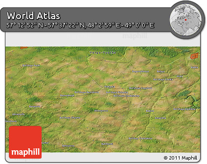 Satellite 3D Map of the Area around 57° 25' 7" N, 48° 31' 29" E