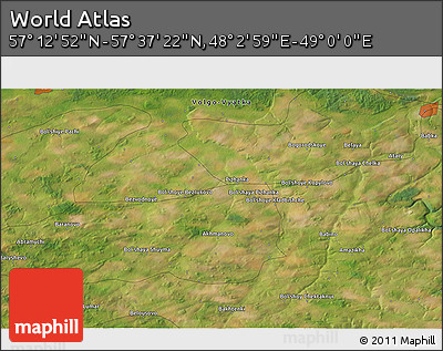 Satellite 3D Map of the Area around 57° 25' 7" N, 48° 31' 29" E