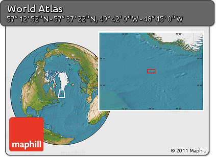 Satellite Location Map of the Area around 57° 25' 7" N, 49° 13' 30" W