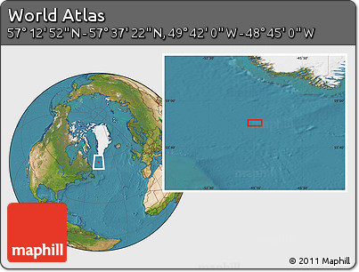 Satellite Location Map of the Area around 57° 25' 7" N, 49° 13' 30" W