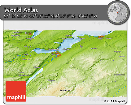 Physical 3D Map of the Area around 57° 25' 7" N, 4° 10' 30" W