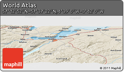 Shaded Relief Panoramic Map of the Area around 57° 25' 7" N, 4° 10' 30" W