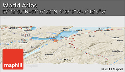 Shaded Relief Panoramic Map of the Area around 57° 25' 7" N, 4° 10' 30" W