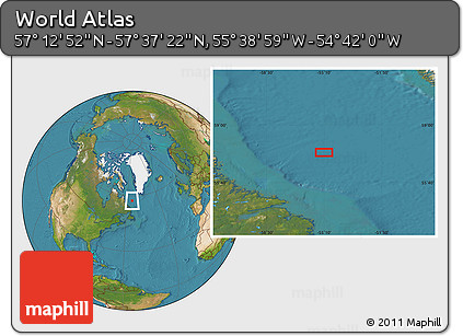 Satellite Location Map of the Area around 57° 25' 7" N, 55° 10' 29" W