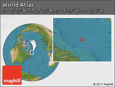 Satellite Location Map of the Area around 57° 25' 7" N, 55° 10' 29" W